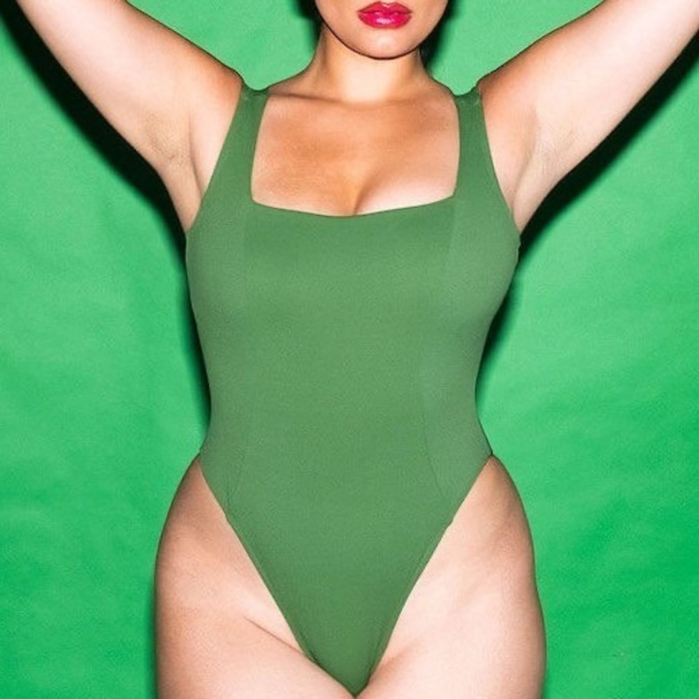 Green Square-Neck One-Piece Swimsuit